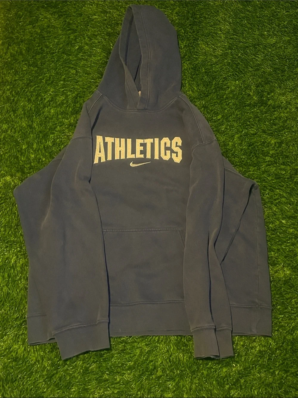 Vintage Nike Navy Blue Athletics Hoodie Kids XL